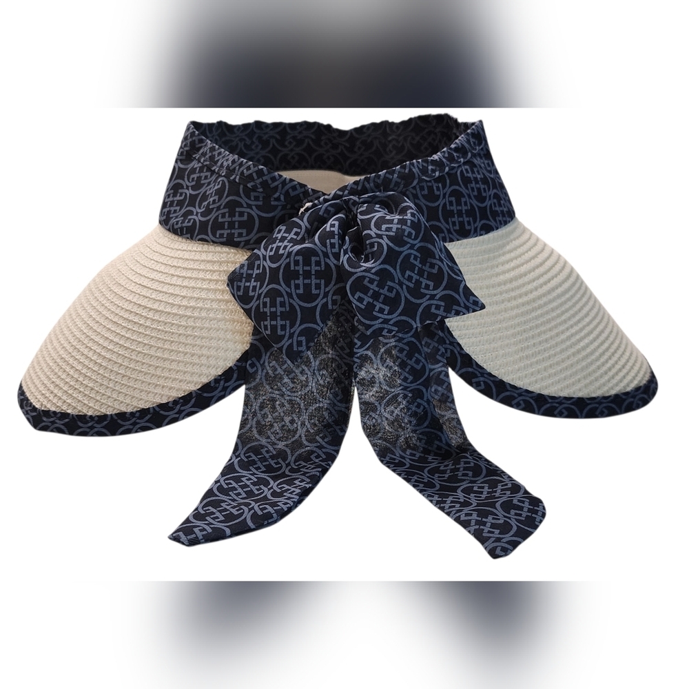 Daisy Fuentes Packable Sun Hat Navy Blue Monogram Print Floppy Wide Brim NWT $38 - Picture 3 of 9
